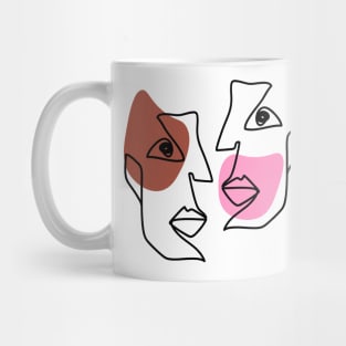 Abstract faces people drawn by one line communicate. Mug